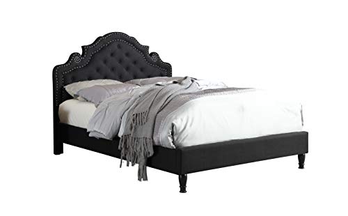 HomeLife Premiere Classics 51' Tall Platform Bed with Cloth Headboard and Slats - Queen (Black Linen)