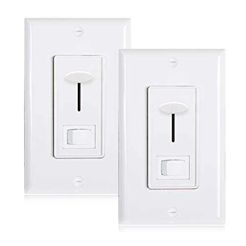 Maxxima 3-Way/Single Pole Dimmer Electrical light Switch 600 Watt max, LED Compatible, Wall Plate Included (2 Pack)