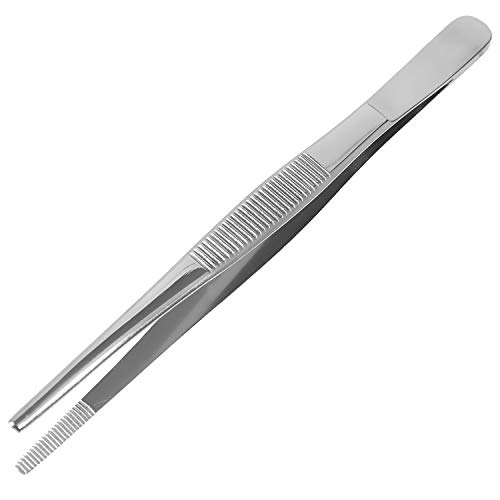 MABIS Stainless Steel Tweezers, Thumb Dressing Forceps, Serrated Forceps, Silver