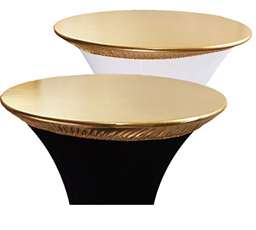 2-Pack Gold Spandex Table Topper Cap (32'') for Round Cocktail Tables, Adding Precious Metallic Glitter and Luxurious Accents, Protecting From Spill, for Weddings Parties Banquet, Restaurants