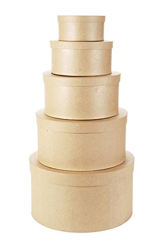 Darice Paper Mache Boxes, Set of 5 – Neutral Colored Boxes with Lids, Ideal for Crafting & Storage, Includes 6”, 8”, 10”, 12” and 14” Boxes, Customizable for Wedding Card Boxes & Holiday Decorations