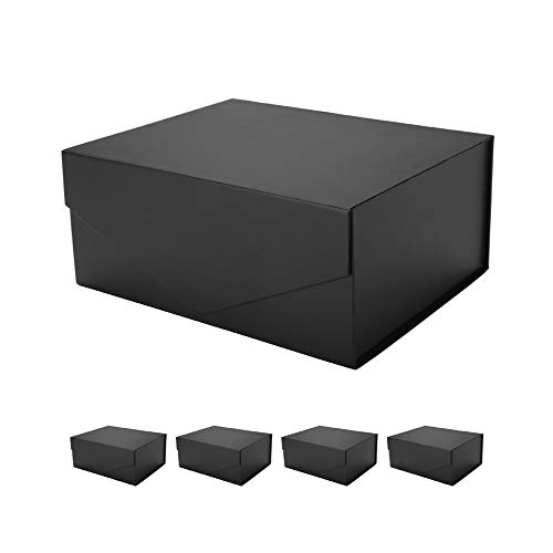 PACKHOME 5 Gift Boxes 9.5x7x4 Inches, Groomsman Boxes, Rectangle Collapsible Boxes with Magnetic Lids for Gift Packaging (Matte Black, Grid Pattern)