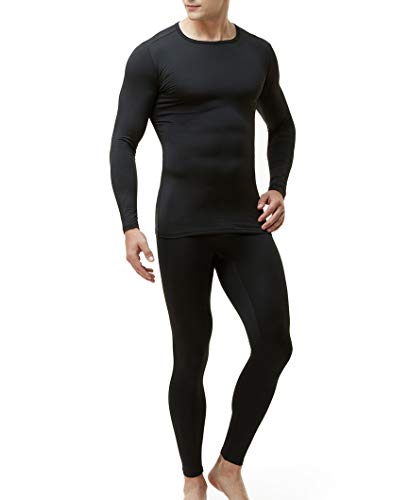 TSLA Men's Thermal Underwear Set, Microfiber Soft Fleece Lined Long Johns, Winter Warm Base Layer Top & Bottom, Thermal Fleece(mhs100) - Black, Medium