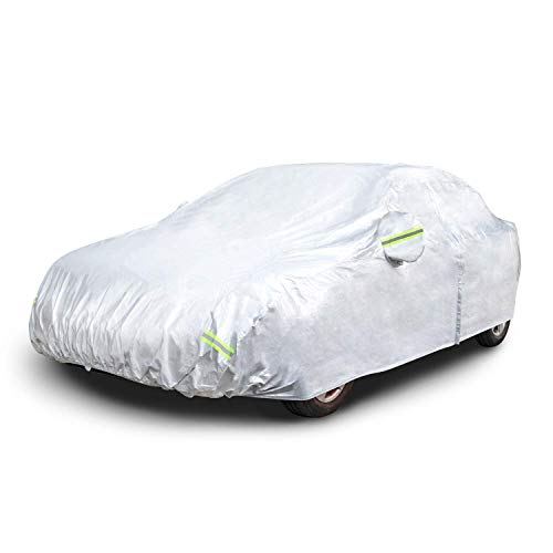 AmazonBasics Silver Weatherproof Car Cover - PEVA with Cotton, Sedans up to 200'