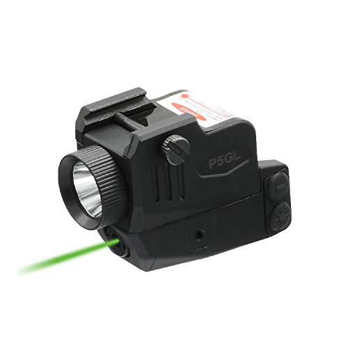 HiLight P5GL 400lm Strobe Flashlight Green Laser Sight Combo (Laser Light Combo) for Pistols Handguns Rifles Built-in USB Rechargeable Battery