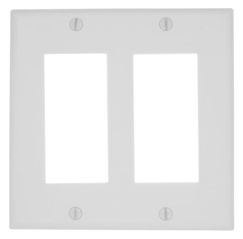 Leviton 80409-NW 2-Gang GFCI Device Decora Wallplate, Standard Size, White, 1 pack