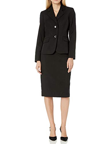 Le Suit Women's 2 Button Notch Collar Skimmer Skirt Suit, Black, 16