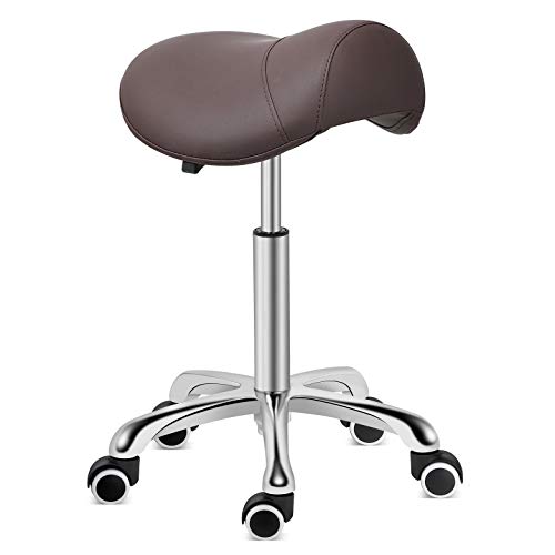 Kaleurrier Saddle Stool Rolling Swivel Height Adjustable with Wheels,Heavy Duty Anti-Fatigue Stool,Ergonomic Stool Chair for Lab,Clinic,Dentist,Salon,Massage,Office and Home Kitchen (Coffee)
