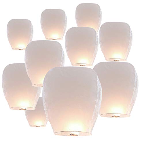 10 Pack Paper Chinese Lanterns, White Sky Lanterns, 100% Biodegradable Environmentally White Paper Lanterns for Summer Beach Visits,Weddings, Birthday Party, Event, Baby Shower, Decor,Hallowmas