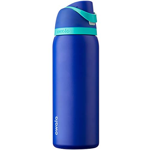 Owala FreeSip Insulated Stainless-Steel Water Bottle with Locking Push-Button Lid, 32-Ounce, Smooshed Blueberry