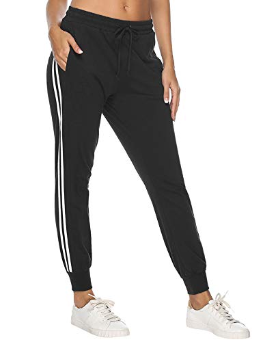 Hawiton Women Active Pants Drawstring Yoga Jogger Workout Sportwear Sweatpants with Pockets Black