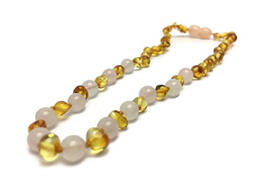 Baltic Essentials Amber Necklace -12.5 Inches Polished Baltic Amber Necklace | Alternative Pain Relief - Certified Genuine Baltic Amber Necklace | Lemon Pink Color