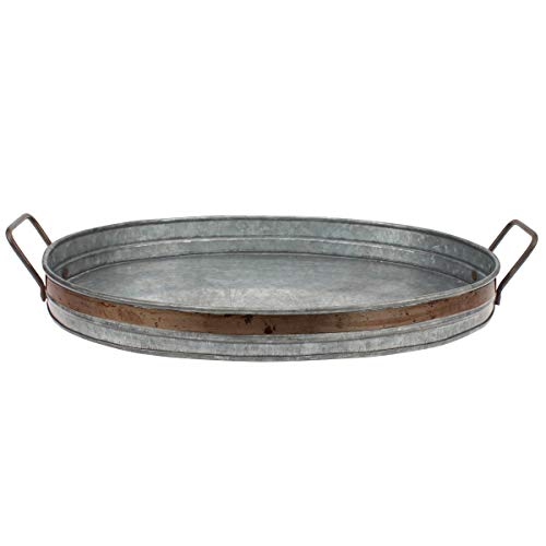 Stonebriar Galvanized Metal Serving Tray with Rust Trim and Metal Handles, Unique Butler Tray, Decorative Centerpiece for Coffee Table or Dining Table, Rustic Accessories for Weddings and Parties