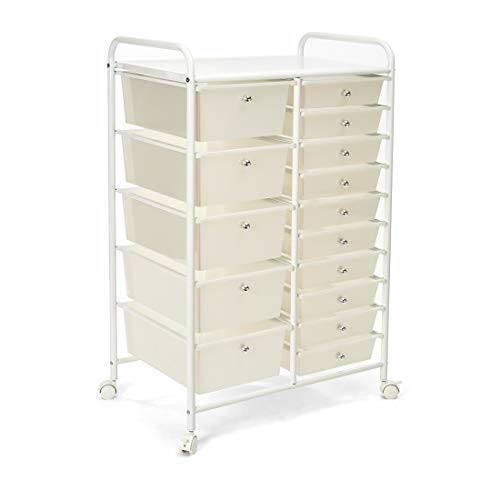 Seville Classics 15-Drawer Multipurpose Mobile Rolling Utility Storage Organizer Cart, White