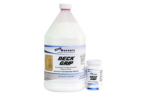 Anti-Slip, Acrylic, Water-Based Sealer for Sealed or Unsealed Concrete & Pool Decks. Clear, Durable, Interior/Exterior Use. Deck Grip (1 Gallon)