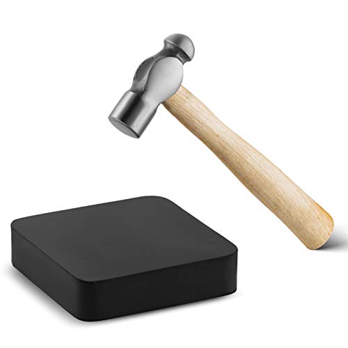 Jewelry Making Supplies Tools Kit - Crafts and Jewelry Mini Hammer, 6-Inch, with One Black Rubber Bench Block, 4 by 4-Inch, for Jewelry Making and for Metal Smiting.