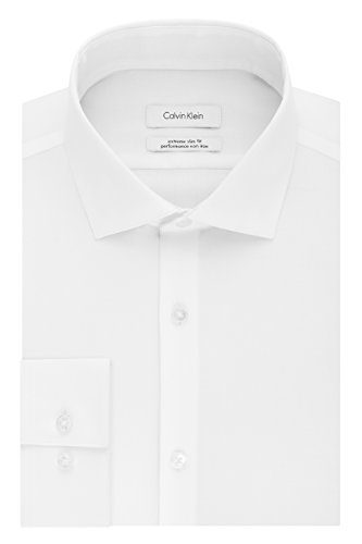Calvin Klein Men's Dress Shirt Xtreme Slim Fit Non Iron Herringbone, White, 15' Neck 32'-33' Sleeve (Medium)