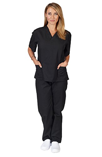 Women's Scrub Set - Medical Scrub Top and Pant, Black, X-Small