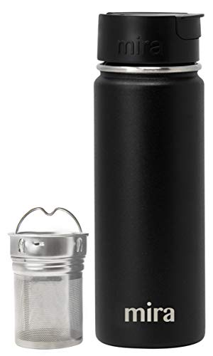 MIRA Stainless Steel Insulated Tea Infuser Bottle for Loose Tea - Thermos Travel Mug with Removable Tea Infuser Strainer - Black - 18 oz