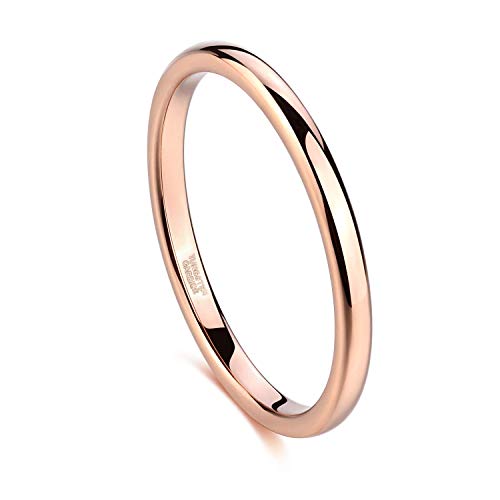 Greenpod 2mm Thin Tungsten Wedding Bands for Women Rose Gold/Silvery Domed Slim Engagement Promise Ring Comfort Fit Size 4-12 (Rose Gold, 8.5)