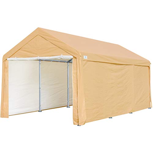 10 x 20 ft Heavy Duty Carport Canopy Car Port Garage Shelter Boat Party Tent, Adjustable Height from 6.5ft to 8.0ft with Removable Sidewalls and Doors, Beige