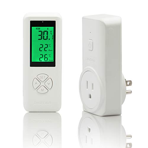 DIGITEN Wireless Temperature Controlled Outlet, Digital Plug in Thermostat Outlet with Remote Control Built in Temp Sensor Heating & Cooling for A/C, Fans, Heaters (Remote Control Detect Temperature)
