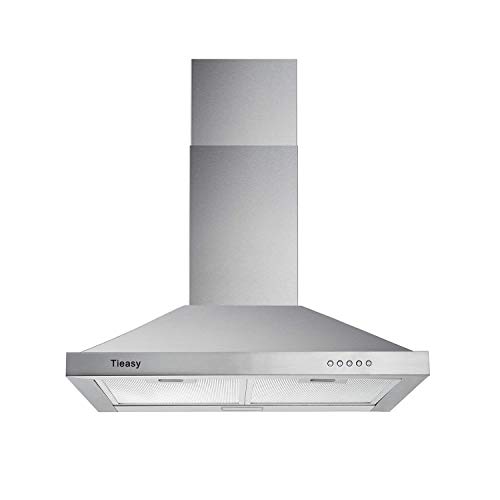 Wall Mount Range Hood 30 inch with Ducted/Ductless Convertible Duct, Stainless Steel Chimney-Style Over Stove Vent Hood with LED Light, 3 Speed Exhaust Fan, 450 CFM, Tieasy
