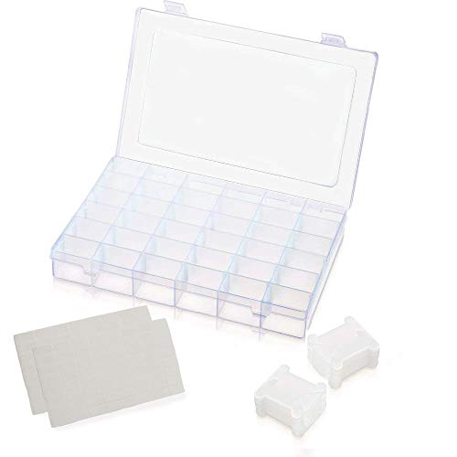 Embroidery Floss Organizer Box with 36 Adjustable compartments Includes 100 Plastic Floss bobbins and 100 Sticker