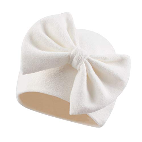 Newborn Baby Girl Hat Cotton Baby Bow Beanie Spring Infant Hats for Girls 0-6Months (White-1Pack, Preemie-Newborn)