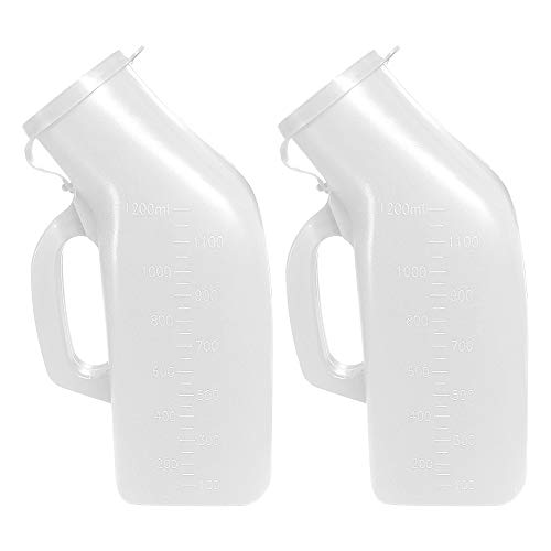 Urinals for Men Thick Firm Portable Urinal, Urine Collection for Hospital, Incontinence, Elderly, Travel Bottle and Emergency 2 Packs-1200ml (2 White)