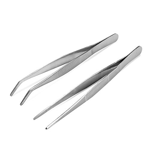 BoomYou 7.1 inches Stainless Steel Tweezers All-purpose Forceps Professional Tweezers Tongs and Comfortable Ridged Handle Feeding Straight Tweezer for Aquatic Pets or Corals Crafting Cooking Repairing