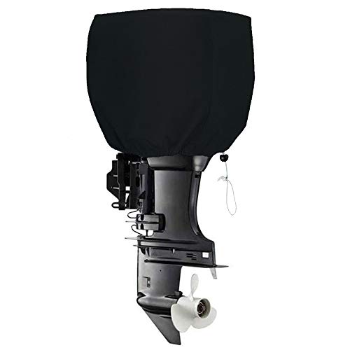 FLYMEI Outboard Motor Cover, Heavy Duty Boat Engine Hood Covers Waterproof Boat Motor Cover Outboard Engine Cover (Black, 50-115 HP)