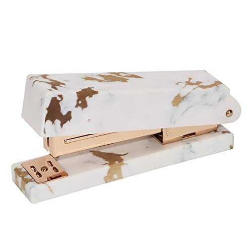 Multibey Marble Gold Texture Stapler Safe Desktop Staplers 950Pcs 24/6 26/6 Rose Gold Staples Paper Binding School Office Supplies Stapling Tool for Desk