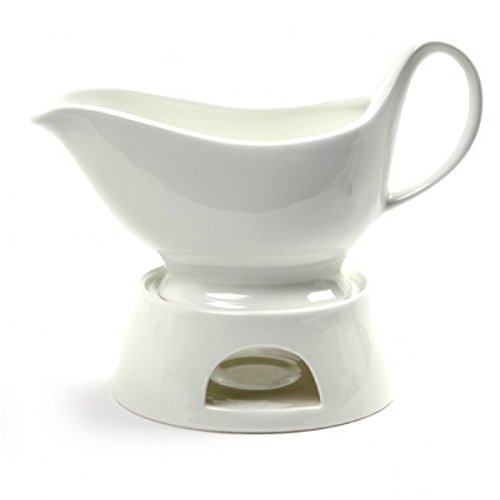 Norpro Porcelain Gravy Sauce Boat with Stand and Candle, White