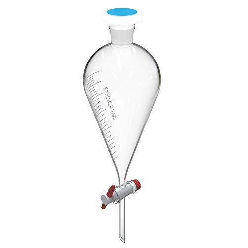 American Fristaden Lab 500mL Graduated Separatory Funnel with PTFE Stopcock Valve | Lab Quality Borosilicate Glass | 24/29 Joint Size | for Lab Use