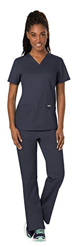 Cherokee Workwear Revolution Women's Medical Uniforms Scrubs Set Bundle - WW620 V-Neck Scrub Top & WW110 Elastic Waist Scrub Pants (Pewter - Small - Small)