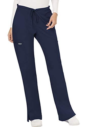 CHEROKEE Women's Mid Rise Moderate Flare Drawstring Pant, Navy, Large