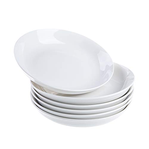 Cutiset 8 Inch Porcelain Salad/Pasta/Fruit Plates, 24 Ounce, Set of 6, White, Shallow & Wide (8-inch/24 ounce, Round)