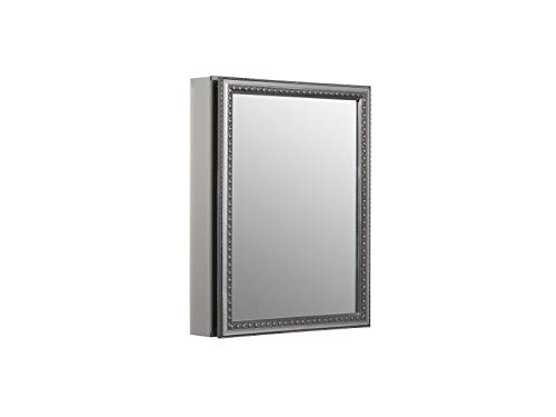 KOHLER K-CB-CLW2026SS 20 inch x 26 inch Aluminum Bathroom Medicine Cabinet with Decorative Silver Framed Mirror Door; Recess or Surface Mount