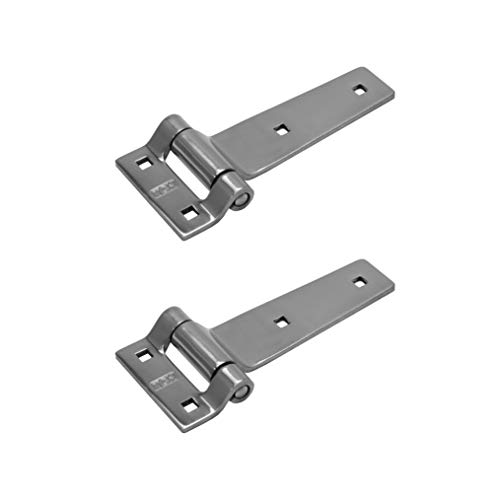 TCH Hardware 2 Pack 5' Polished Stainless Steel Strap Tee T Hinge - Garage Barn Door Gate Shed Cargo Trailer Truck