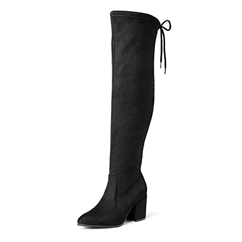 DREAM PAIRS Women’s Black Thigh High Boots Over The Knee Stretch Suede Cute Block Heel Fashion Long Boots Size 9 M US Gracie-2