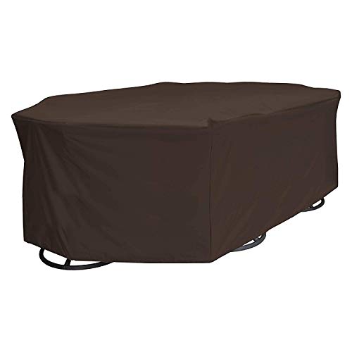 True Guard Patio Furniture Covers Waterproof Heavy Duty - Fits 6-Chair Dining Sets, Rectangle/Oval Table, Octagon Design, 600D Rip-Stop, Fade/Stain/UV Resistant for Outdoor Patio Furniture, Dark Brown