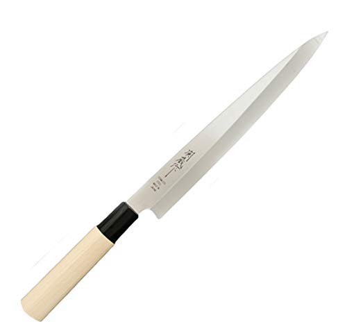 Hinomaru Collection Sekizo Japan Quality Stainless Steel Non Stick Yanagiba Sashimi Sushi Knife Chefs Knife 13.75' Itamae Sushi Chef Knife With Natural Wooden Handle Made In Japan (Regular 13')