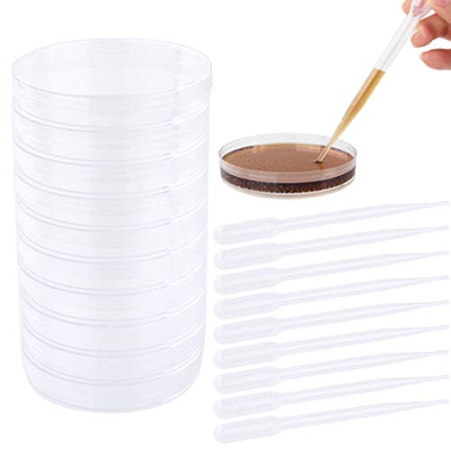 50 Pack Sterile Plastic Petri Dishes with Lid, 90mm Dia x 15mm Deep Sterile Petri Plates with 100 Pack 3 ml Plastic Transfer Pipettes, Petri Dish Set for Lab, Experiment, Biology, Microbiology Studies
