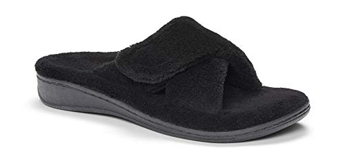 Vionic Women's Indulge Relax Slipper - Ladies Comfortable Cozy Adjustable House Slippers with Concealed Orthotic Arch Support Black 12 Medium US