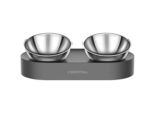 PETKIT CYBERTAIL Elevated Cat Bowls with 2 Stainless Steel Bowls, 15° Tilted Raised Cat Food and Water Bowls, Stress Free Food Grade Material, Nonslip No Spill Pet Feeding Bowls for Cat and Small Dogs