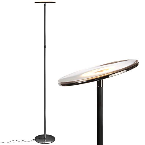 Brightech Sky LED Torchiere Super Bright Floor Lamp - Contemporary, High Lumen Light for Living Rooms & Offices - Dimmable, Indoor Pole Uplight for Bedroom Reading - Gunmetal Black