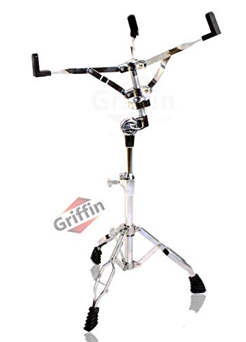 Snare Drum Stand by Griffin | Deluxe Percussion Hardware Base Kit | Double Braced, Light Weight Mount for Standard Snare and Tom Drums|Slip-Proof Gear Tilter| Sturdy Clamp Style Basket Holder