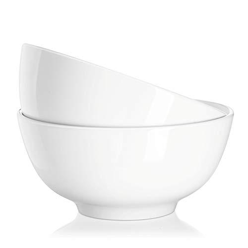 DOWAN 22 Ounce Soup and Cereal Bowls, Porcelain Serving Salad Bowls, Dishwasher & Microwave Safe, Bowl Set for Rice Pasta Oatmeal, White