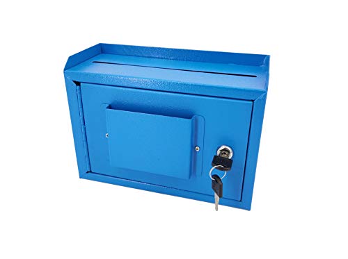 FixtureDisplays 10 x 7.2 x 3', Metal Multipurpose, Donation Box,Cash and Mail Box,Suggestion Box 15211 Blue